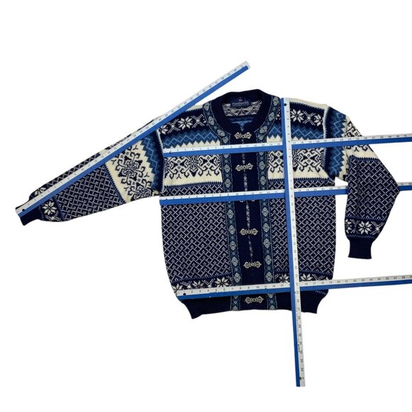 Nordstrikk Virgin Wool Cardigan Sweater L Blue Fair Isle Norway Nordic Hippie - Picture 5 of 12
